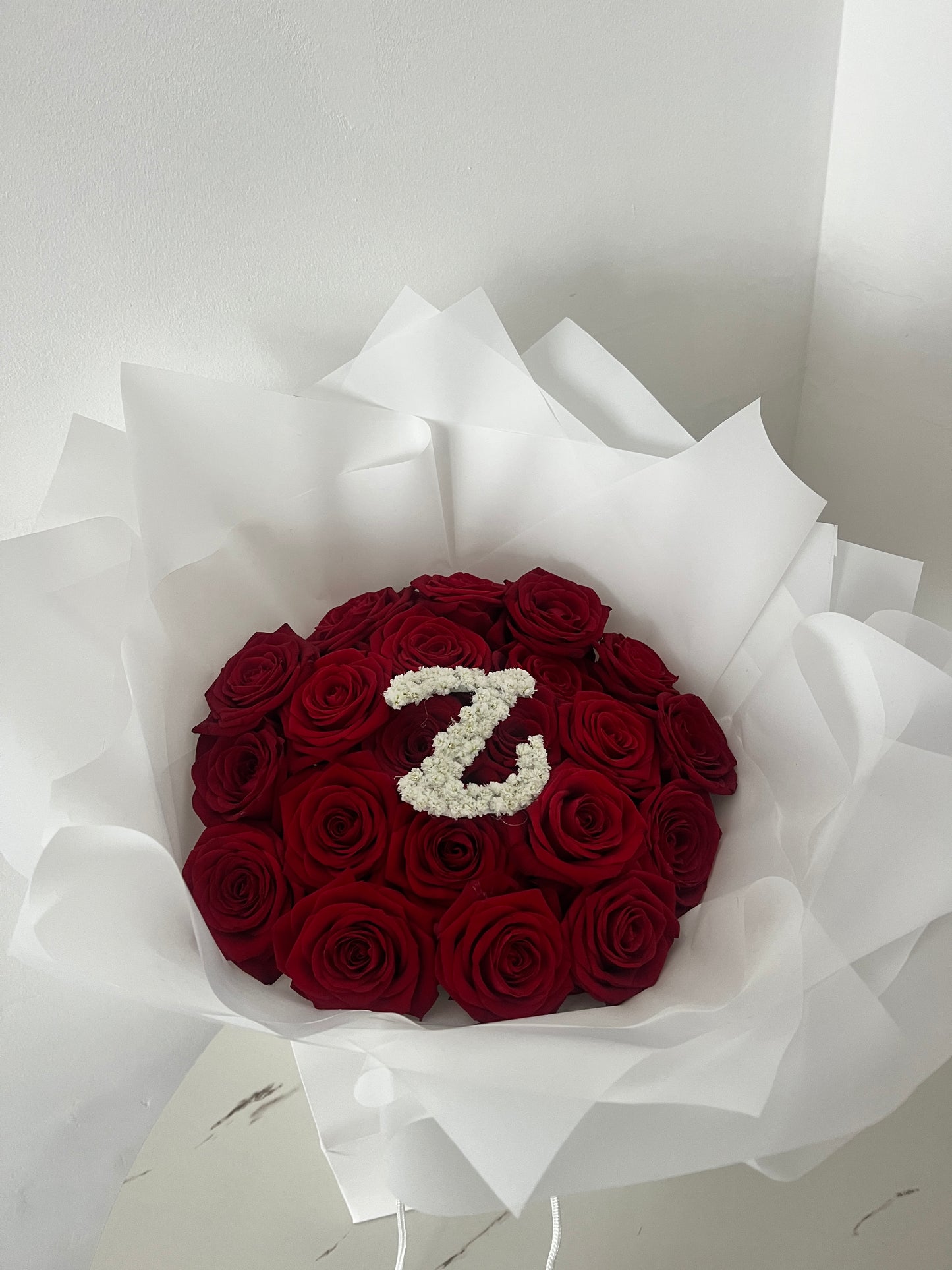 20 Luxe Red Roses with Initial