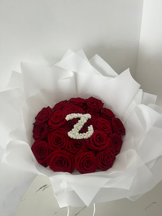 20 Luxe Red Roses with Initial
