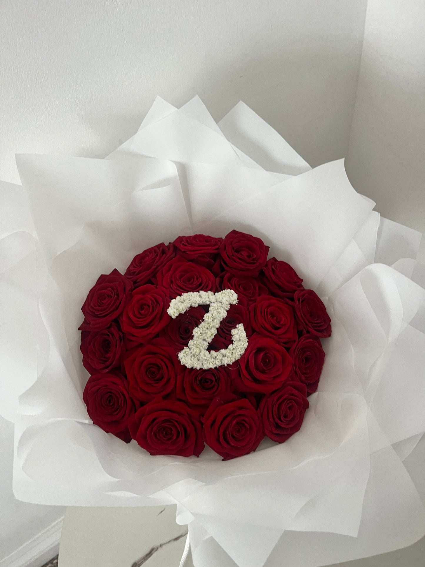 20 Luxe Red Roses with Initial